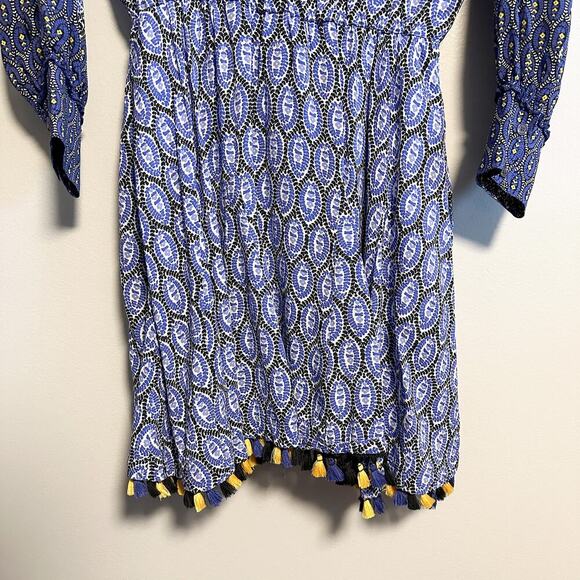 Derek Lam 10 Crosby Cassia Printed Boho Fringe Trim Dress Size 6 - Picture 7 of 13